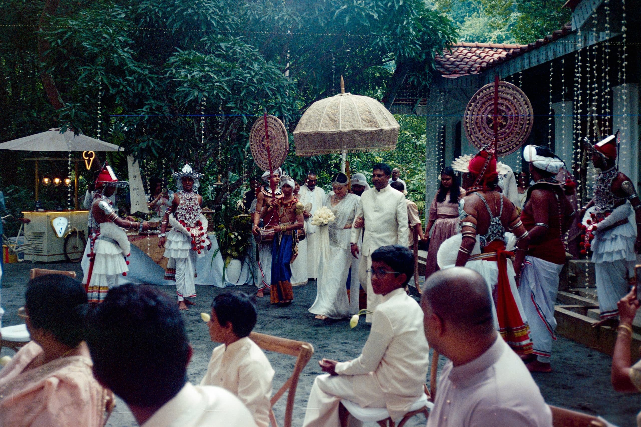 Kandyan dancers and drummers welcoming a wedding party