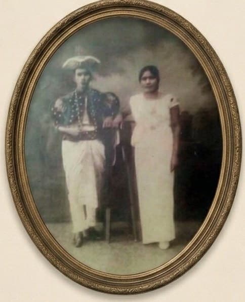 Antique framed portrait of the couple married at Dadakire Walawwa in 1935